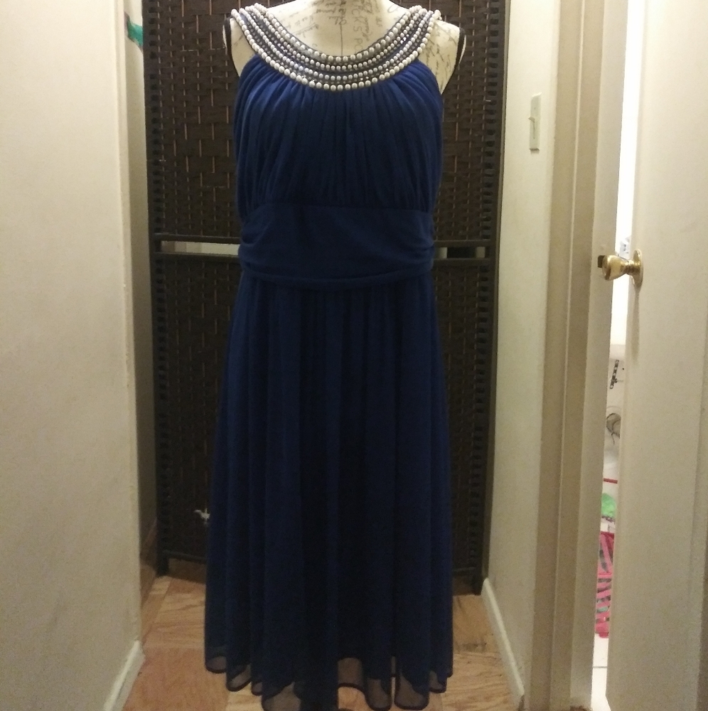 Blue prom dress with pearl and diamond beading